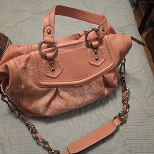 Coach Peach Satchel with Silver Accents